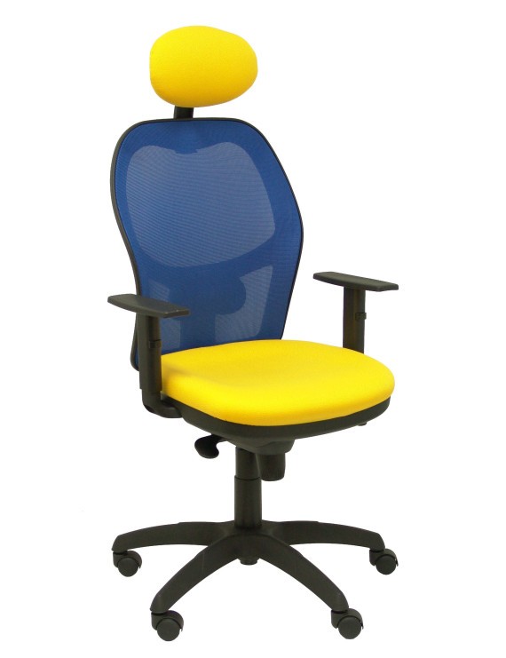 Silla Jorquera malla azul asiento bali amarillo con cabecero fijo