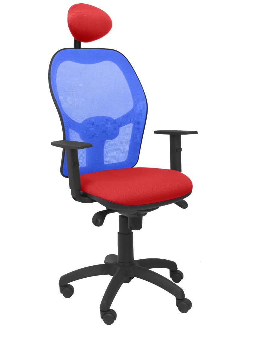 Silla Jorquera malla azul asiento bali rojo con cabecero fijo