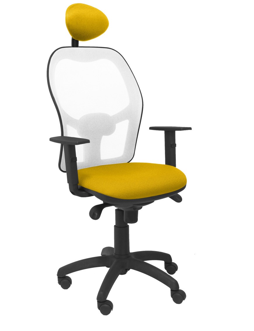 Silla Jorquera malla blanca asiento bali amarillo con cabecero fijo