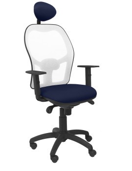 Silla Jorquera malla blanca asiento bali azul marino con cabecero fijo