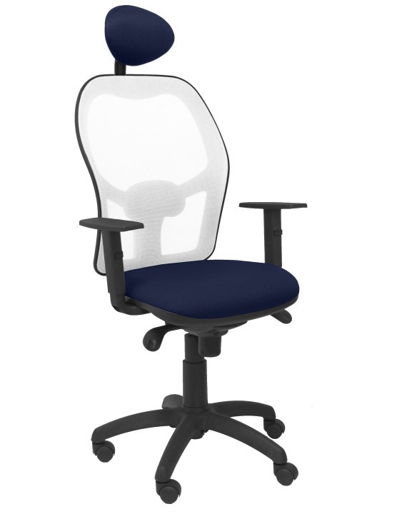 Silla Jorquera malla blanca asiento bali azul marino con cabecero fijo