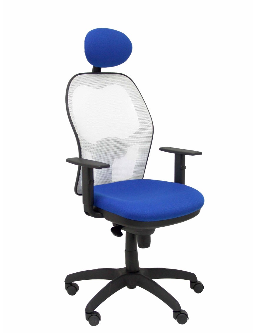 Silla Jorquera malla blanca asiento bali azul con cabecero fijo