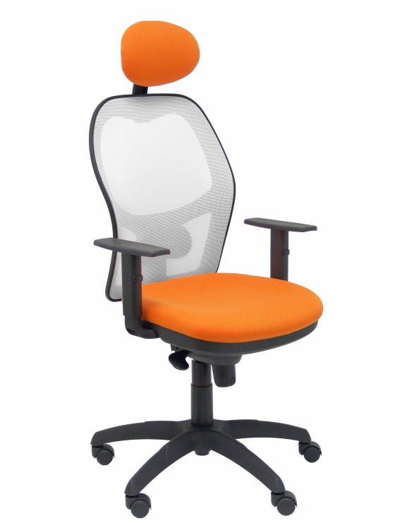 Silla Jorquera malla blanca asiento bali naranja con cabecero fijo