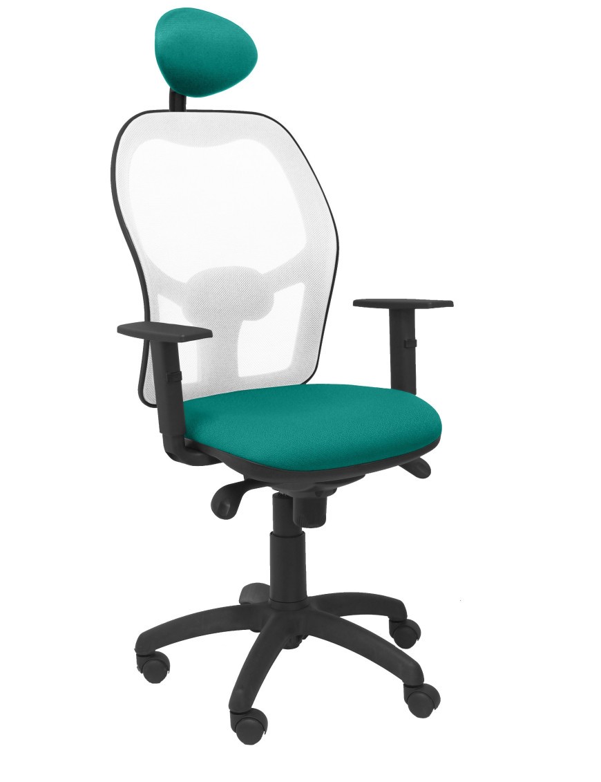 Silla Jorquera malla blanca asiento bali turquesa con cabecero fijo