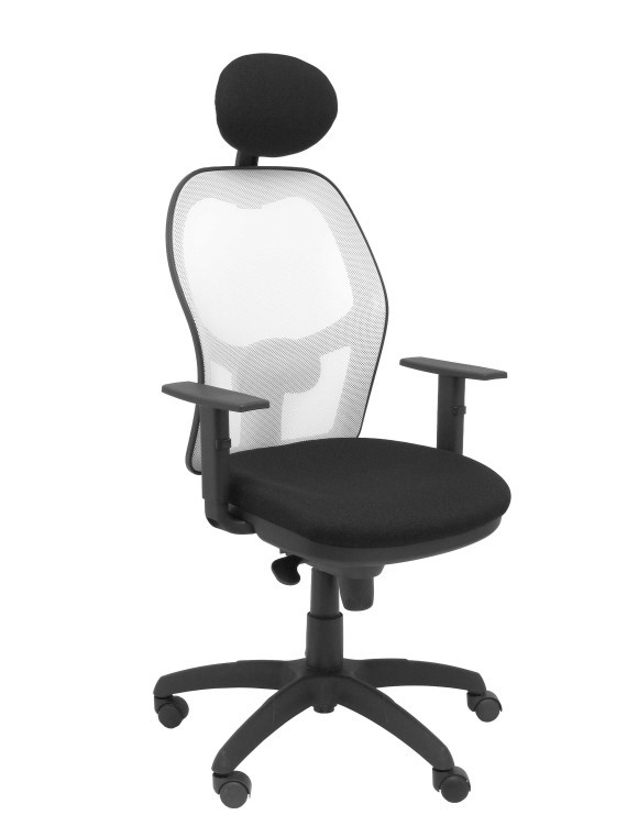 Silla Jorquera malla blanca asiento bali negro con cabecero fijo