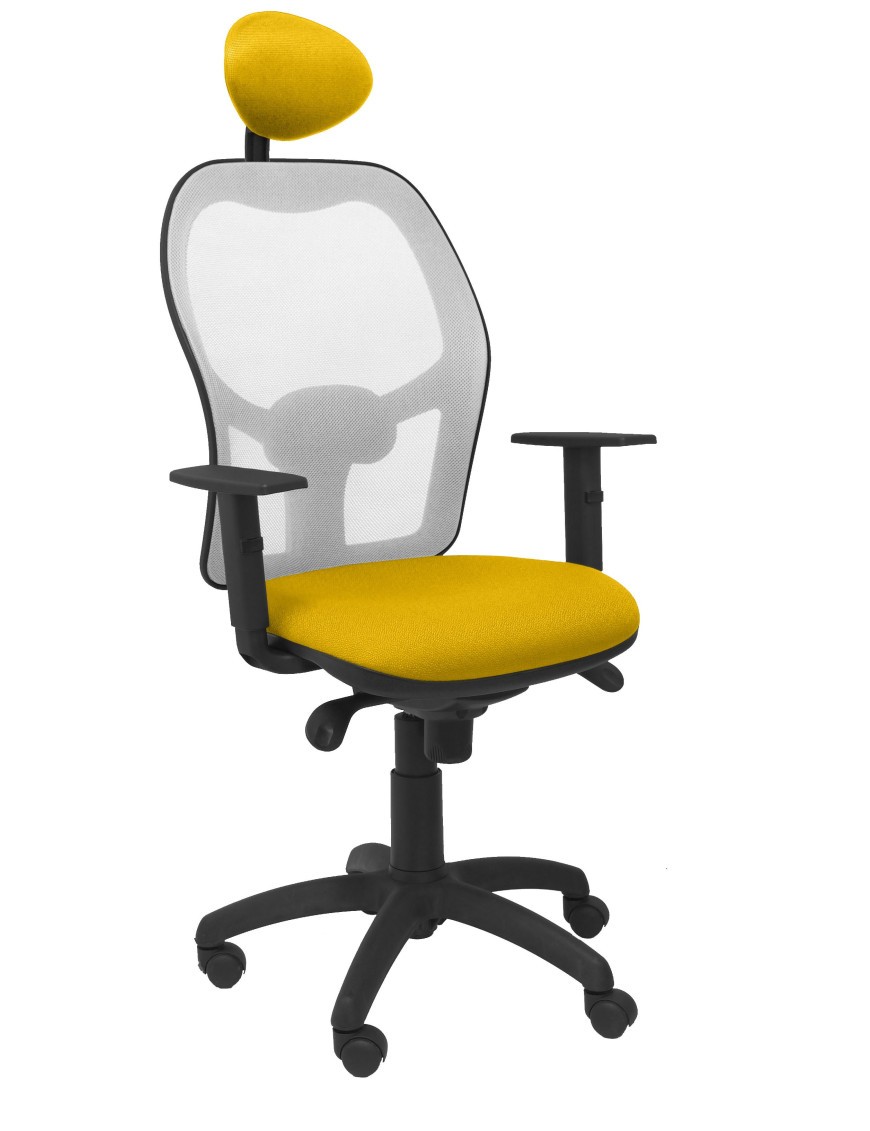 Silla Jorquera malla gris asiento bali amarillo con cabecero fijo