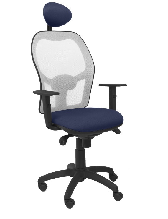 Silla Jorquera malla gris asiento bali azul marino con cabecero fijo