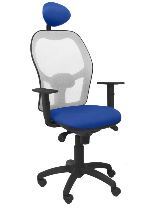 Silla Jorquera malla gris asiento bali azul con cabecero fijo