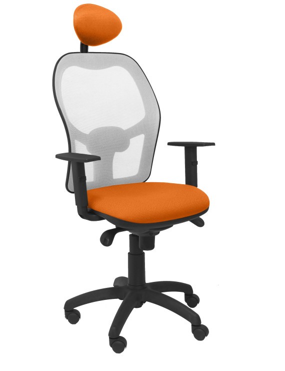 Silla Jorquera malla gris asiento bali naranja con cabecero fijo