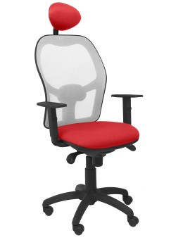 Silla Jorquera malla gris asiento bali rojo con cabecero fijo