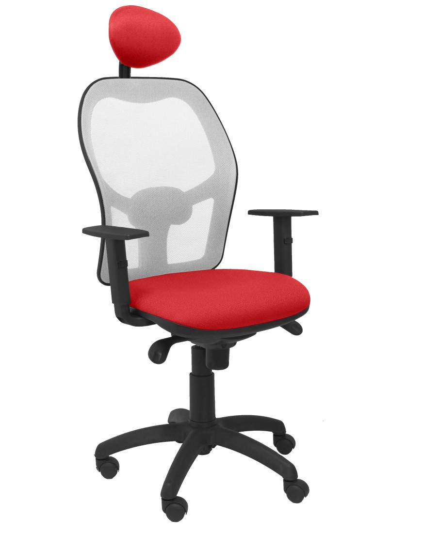 Silla Jorquera malla gris asiento bali rojo con cabecero fijo