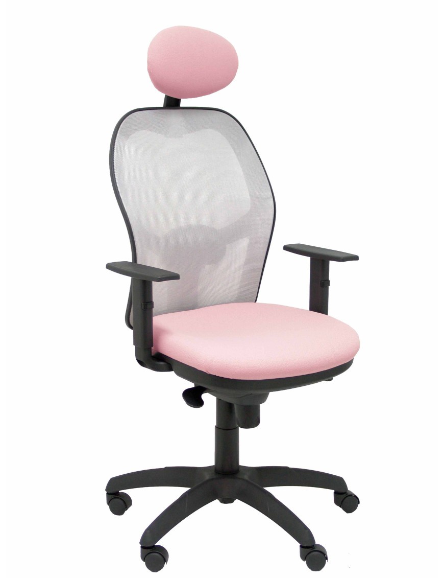 Silla Jorquera malla gris asiento bali rosa pálido con cabecero fijo