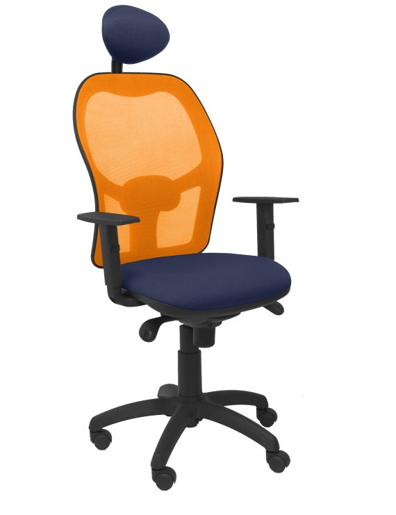 Silla Jorquera malla naranja asiento bali azul marino con cabecero fijo