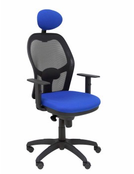 Silla Jorquera malla negra asiento bali azul con cabecero fijo