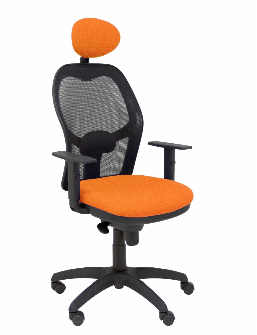 Silla Jorquera malla negra asiento bali naranja con cabecero fijo