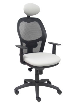 Silla Jorquera malla negra asiento bali gris claro con cabecero fijo