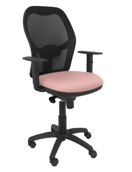 Silla Jorquera malla negra asiento bali rosa pálido