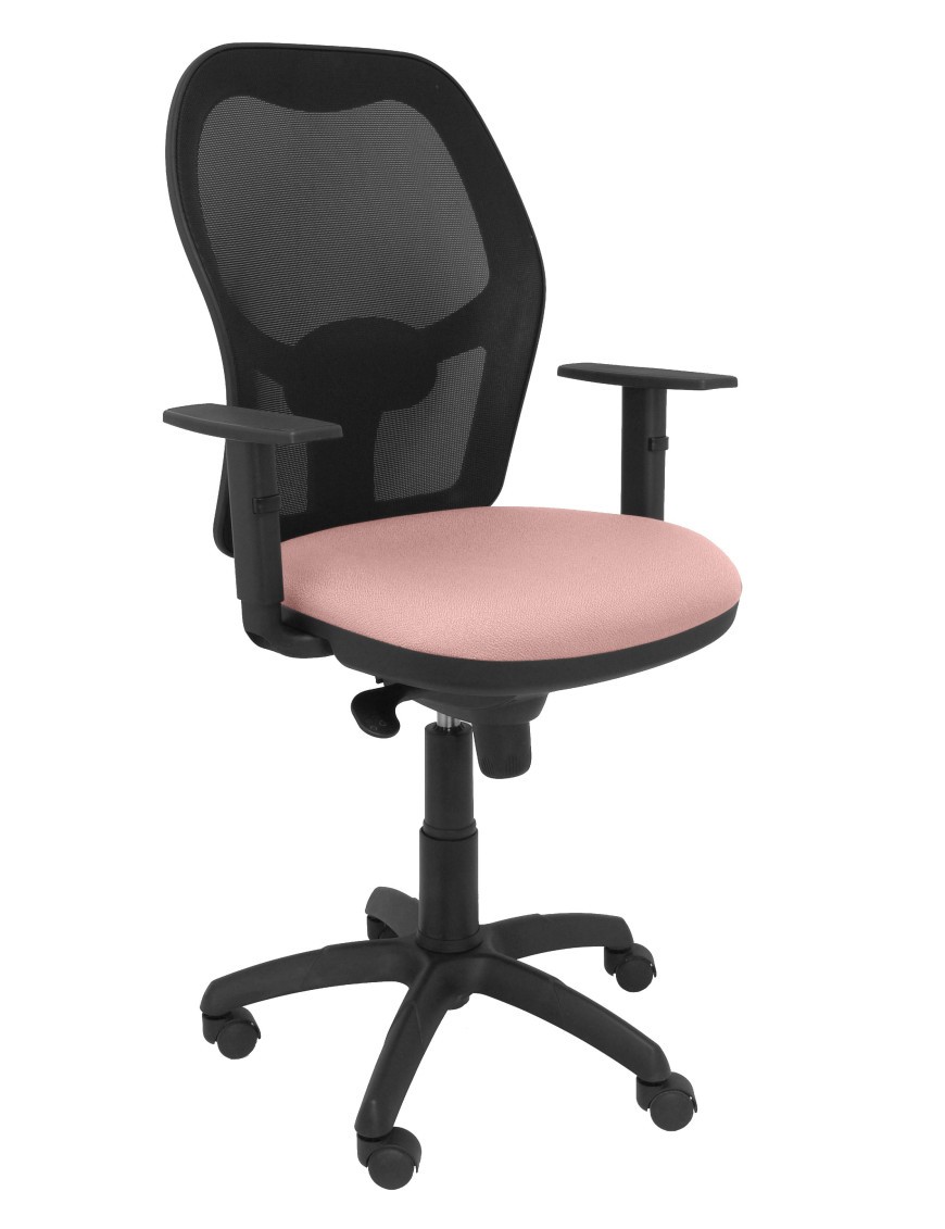 Silla Jorquera malla negra asiento bali rosa pálido