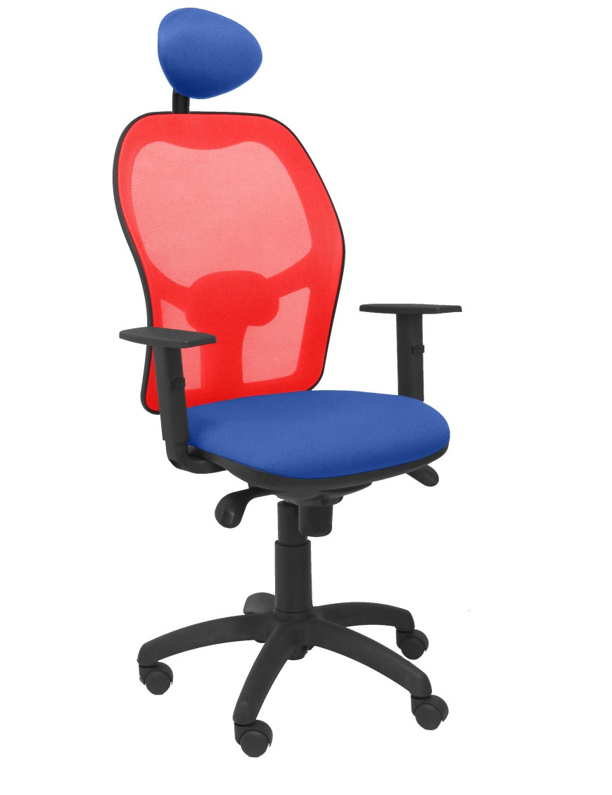 Silla Jorquera malla roja asiento bali azul con cabecero fijo