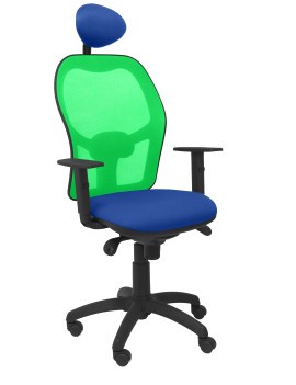 Silla Jorquera malla verde asiento bali azul con cabecero fijo