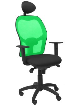 Silla Jorquera malla verde asiento bali negro con cabecero fijo