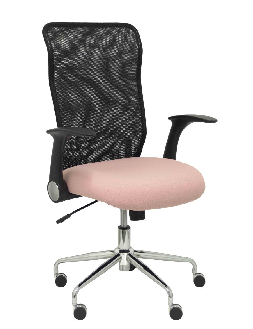 Silla Minaya respaldo malla negro asiento bali rosa pálido