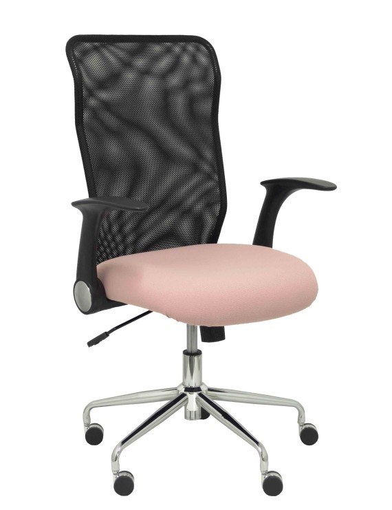 Silla Minaya respaldo malla negro asiento bali rosa pálido