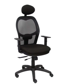 Silla Jorquera malla negra asiento bali negro con traslak y cabecero