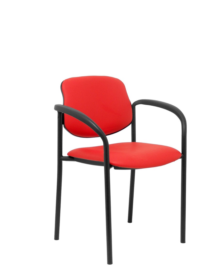 Silla fija Styl similpiel rojo chasis negro con brazos