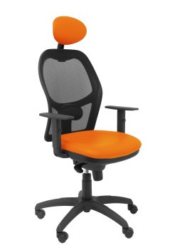 Silla Jorquera malla negra asiento similpiel naranja con cabecero fijo