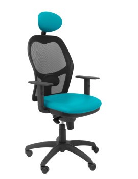 Silla Jorquera malla negra asiento similpiel verde con cabecero fijo