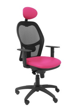 Silla Jorquera malla negra asiento similpiel rosa con cabecero fijo