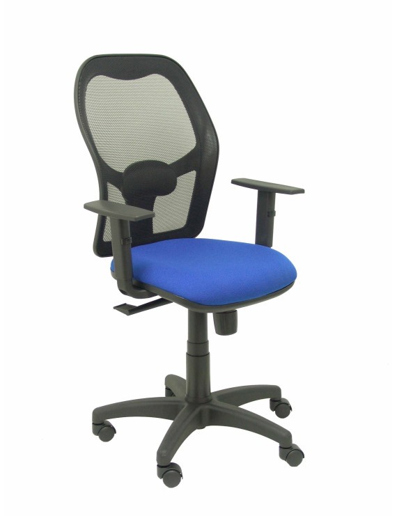 Silla Alocén malla negra asiento bali azul brazos regulables