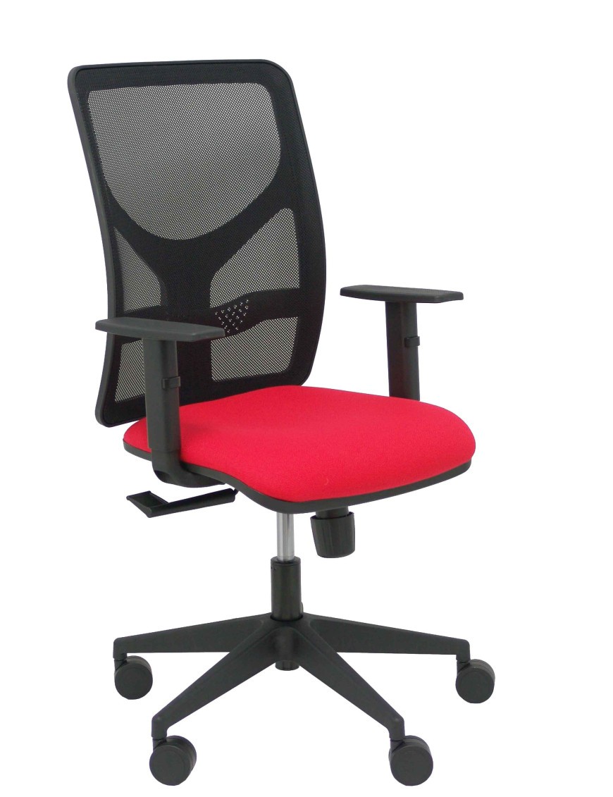 Silla Motilla malla negra asiento bali rojo brazo regulable