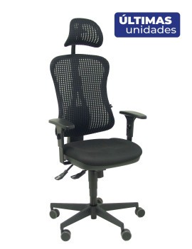 Silla Agudo sincro malla negra asiento tela negro brazos regulables con cabecero.