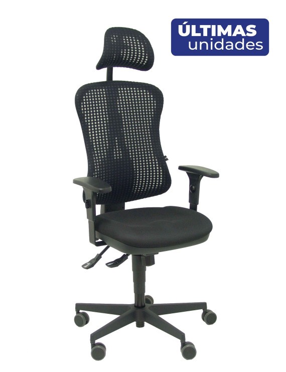 Silla Agudo sincro malla negra asiento tela negro brazos regulables con cabecero.