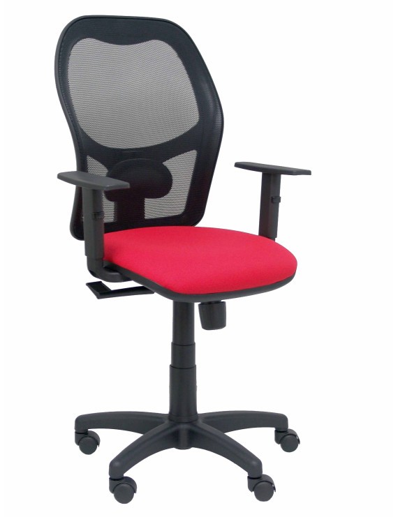 Silla Alocén malla negra asiento bali rojo brazos regulables