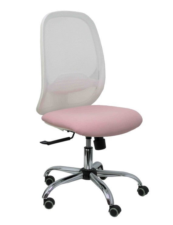 Silla Cilanco blanca malla blanca asiento bali rosa base cromada ruedas de parqué