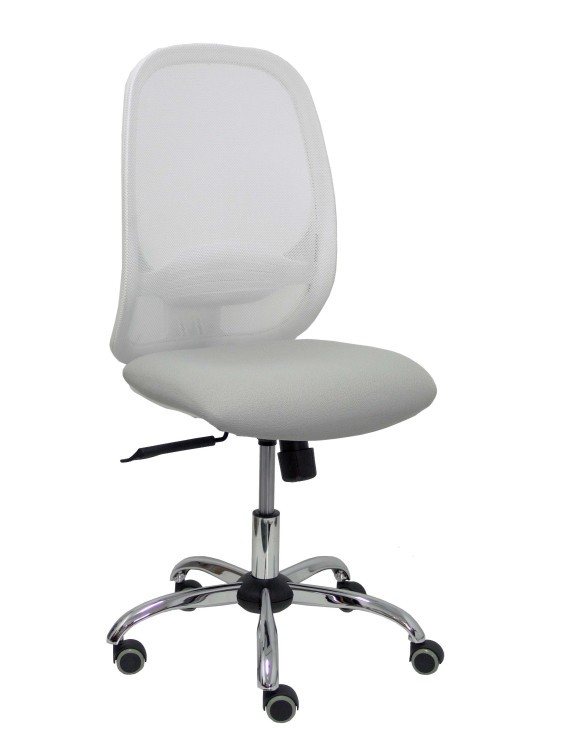 Silla Cilanco blanca malla blanca asiento bali gris claro base cromada ruedas de parque