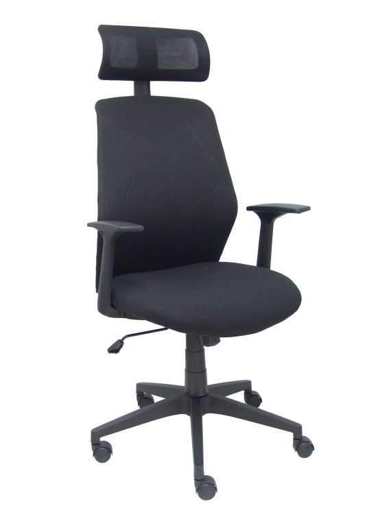 Silla Parolis respaldo malla negro con cabecero y asiento aran negro