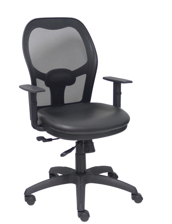 Silla Jorquera traslack malla negra asiento similpiel negro brazos regulables