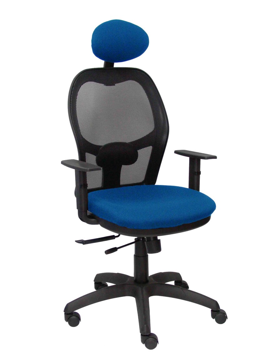 Silla Jorquera traslack malla negra asiento bali azul brazos regulables y cabecero