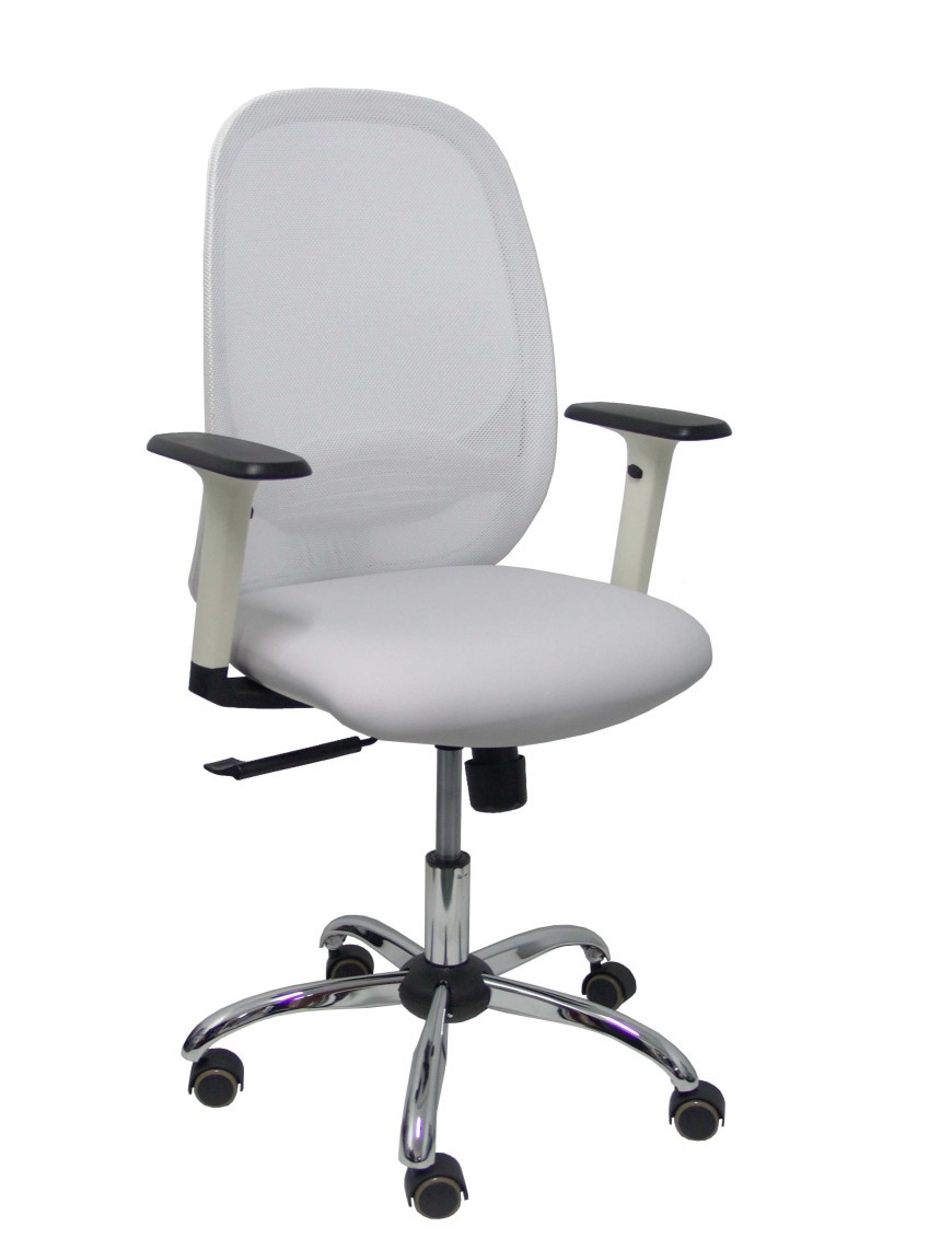 Silla Cilanco blanca malla blanca asto similpiel gris brazo reg. base crom RP