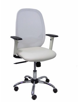 Silla Cilanco blanca malla blanca asto similpiel blanco brazo reg. base crom RP