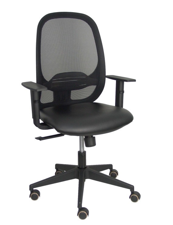 Silla Cilanco negra malla negra asiento similpiel negro brazo regulable.