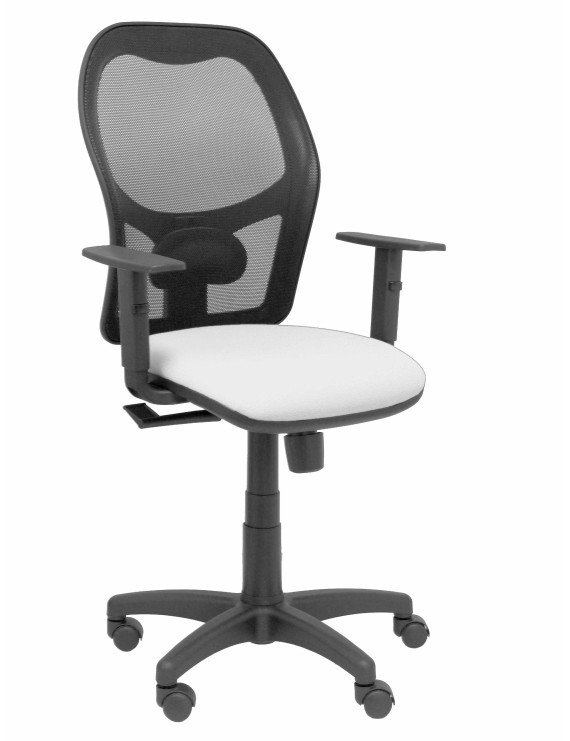 Silla Alocén malla negra asiento bali blanco brazos regulables