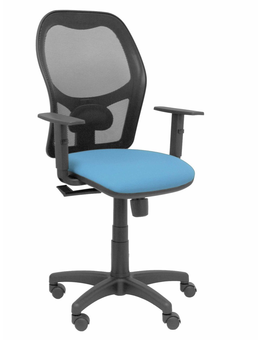 Silla Alocén malla negra asiento bali azul cielo brazos regulables