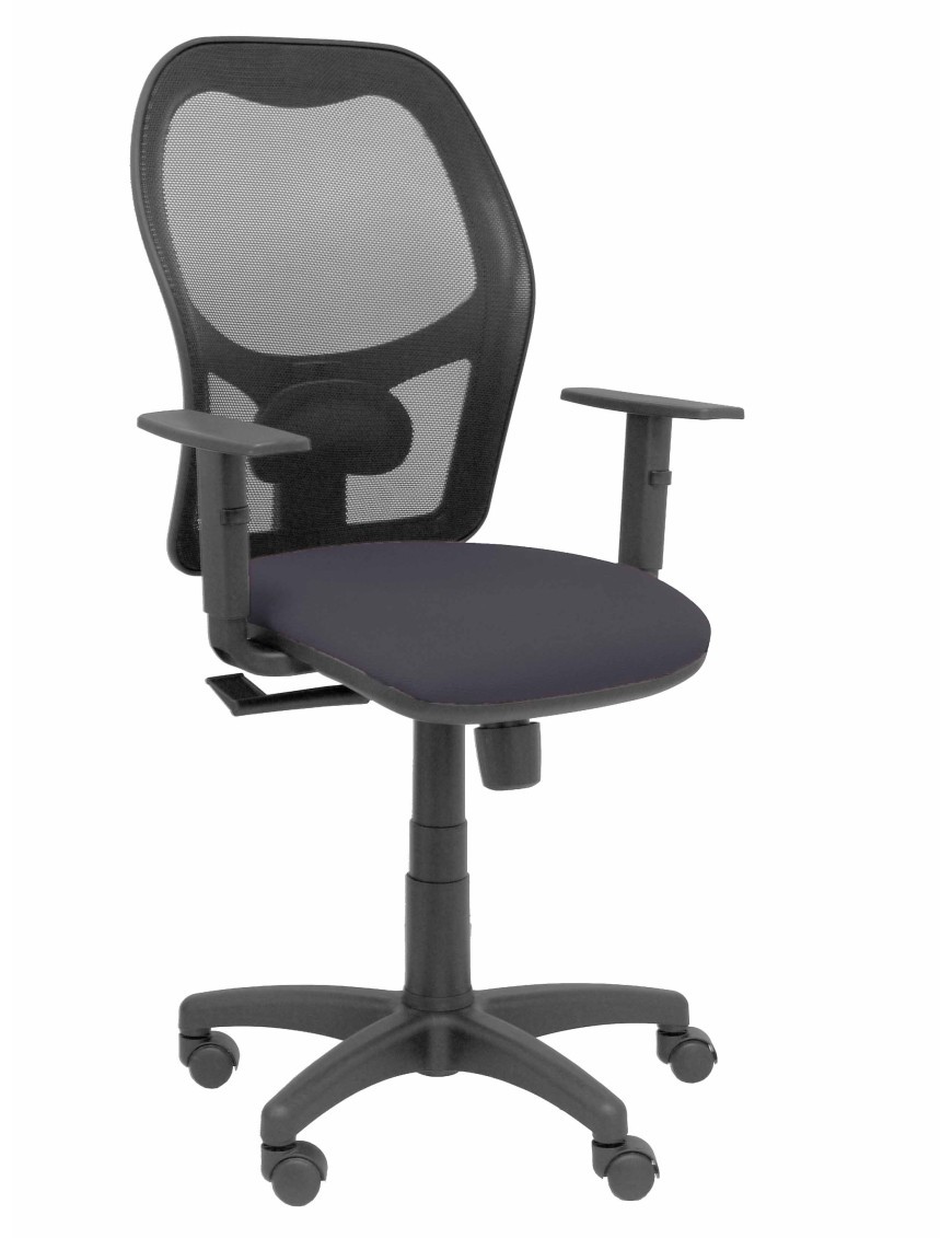 Silla Alocén malla negra asiento bali gris oscuro brazos regulables