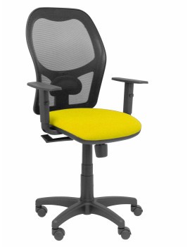 Silla Alocén malla negra asiento bali amarillo brazos regulables