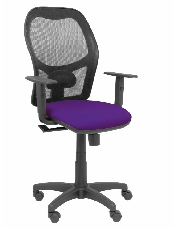 Silla Alocén malla negra asiento bali morado brazos regulables